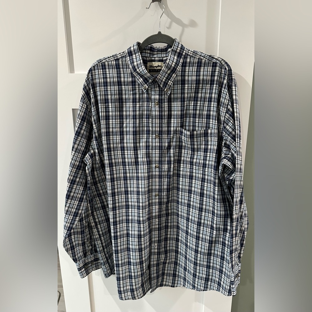Wrangler Jeans Co 2XL Mens Black Blue Plaid Button Down Long Sleeve Western